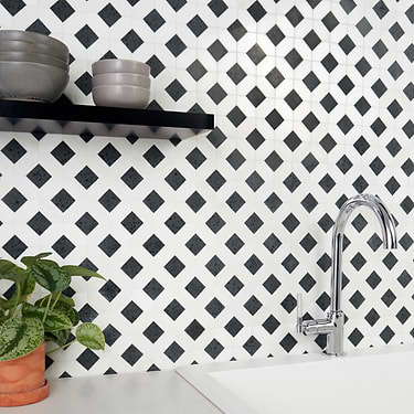 Cleopatra Diamond Pepper Black Terrazzo and Bianco White Marble Polished Mosaic