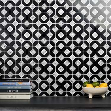 Cleopatra Diamond Truffle White Terrazzo and Nero Marquina Black Marble Polished Mosaic