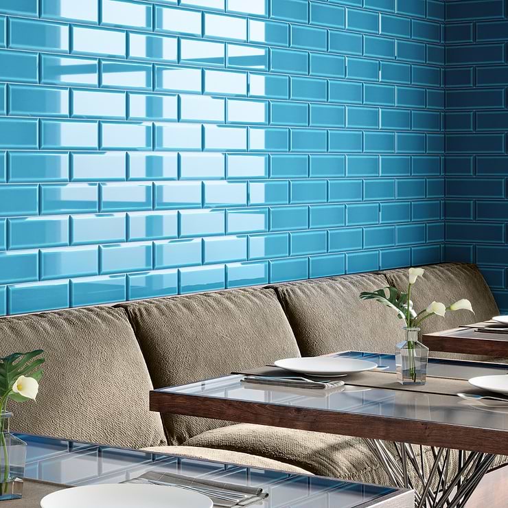 Rise Marine Blue 4x12 Beveled Glossy Ceramic Subway Tile