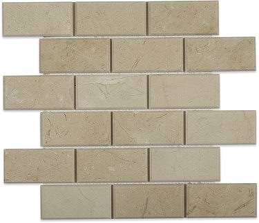 Crema Marfil Beige 2x4 Brick Beveled Polished Marble Mosaic