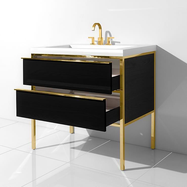 Element Black and Brass 36" Single Vanity with Integrated Top