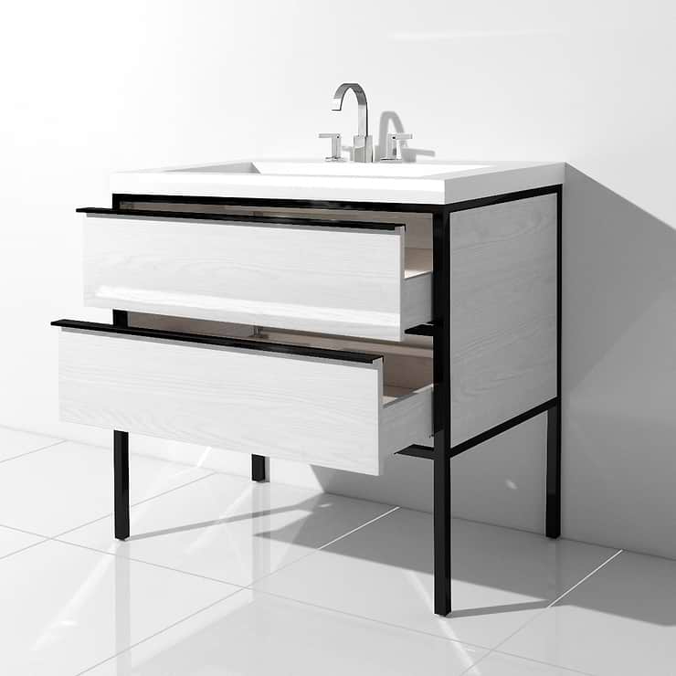 Element White and Black 30" Single Vanity with Integrated Top