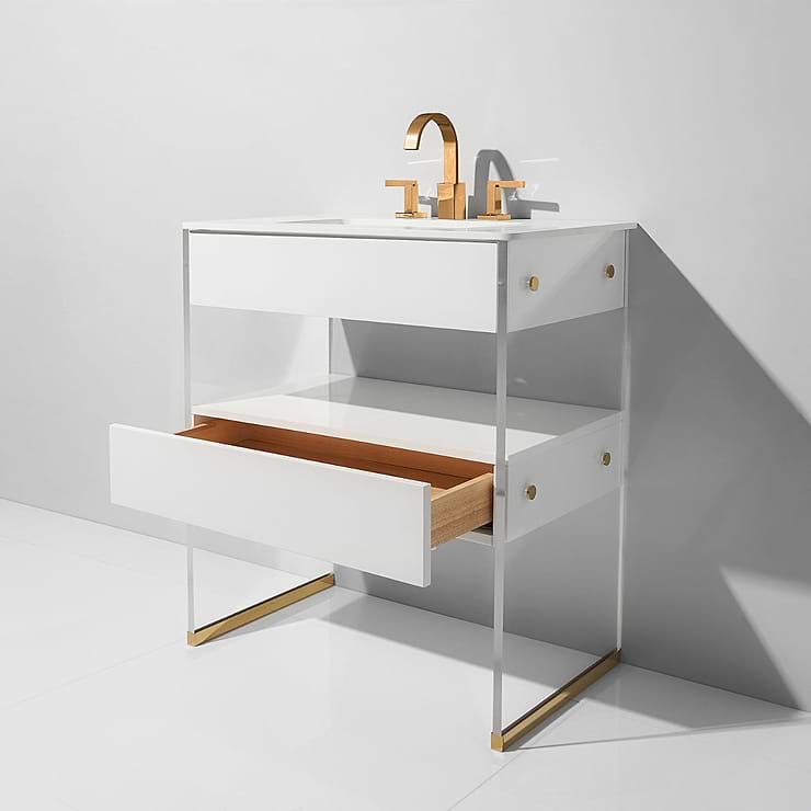 Lucite 30" White Gloss Vanity and Counter