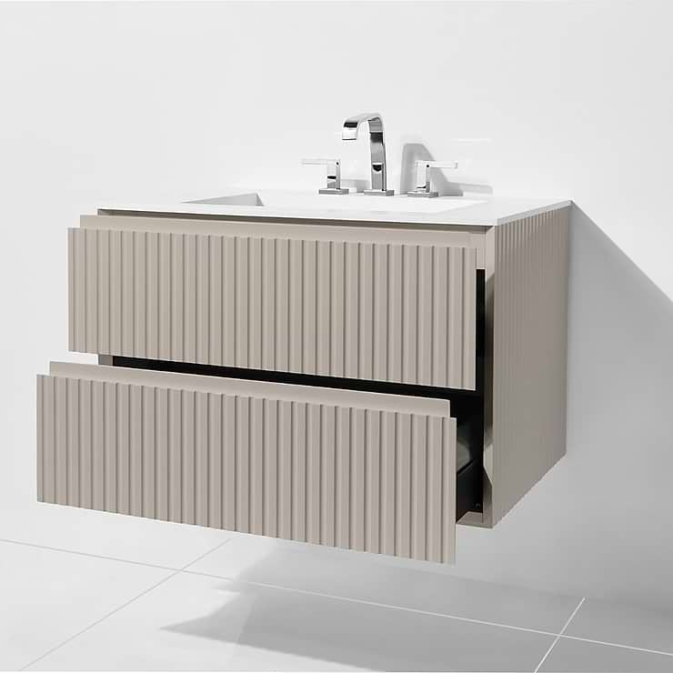 Linear Taupe Gloss 30" Single Vanity with Integrated Top