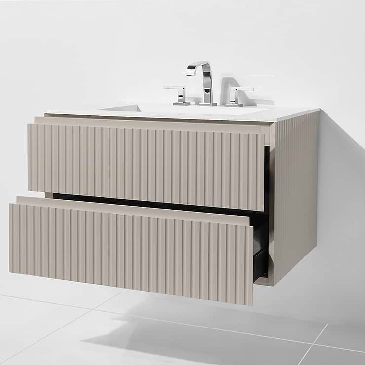 Linear Taupe Gloss 36" Single Vanity with Integrated Top