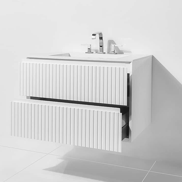 Linear White Gloss 30" Single Vanity with Integrated Top