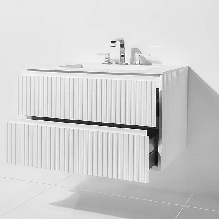 Linear White Gloss 36" Single Vanity with Integrated Top