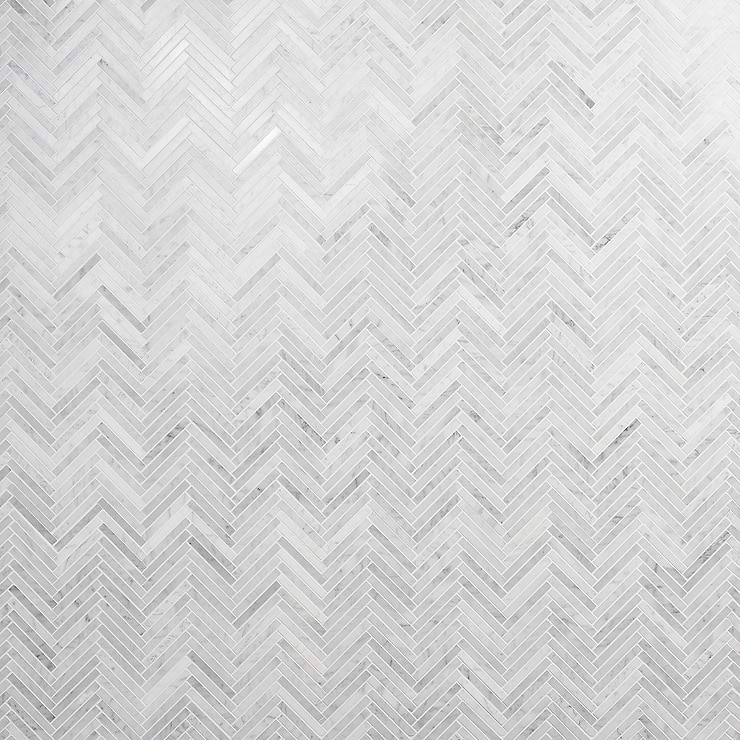 Carrara 1/2"x4" Herringbone Polished Marble Mosaic Tile
