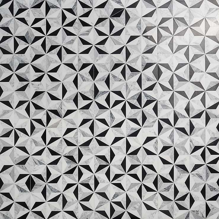 Phantasm Tuxedo Black and White Polished Marble Mosaic Tile