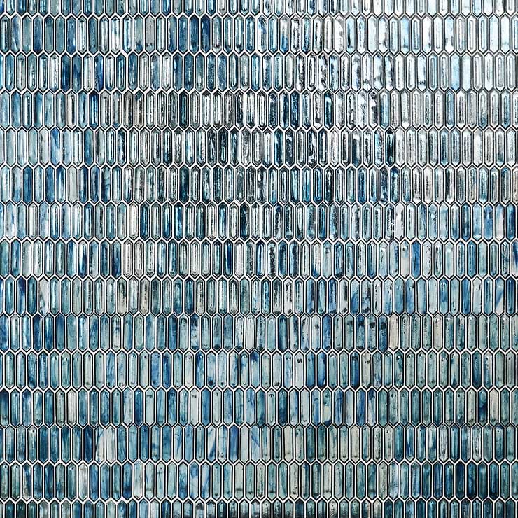 Komorebi Picket Jet Stream Blue 1x3 Polished Glass Mosaic Tile