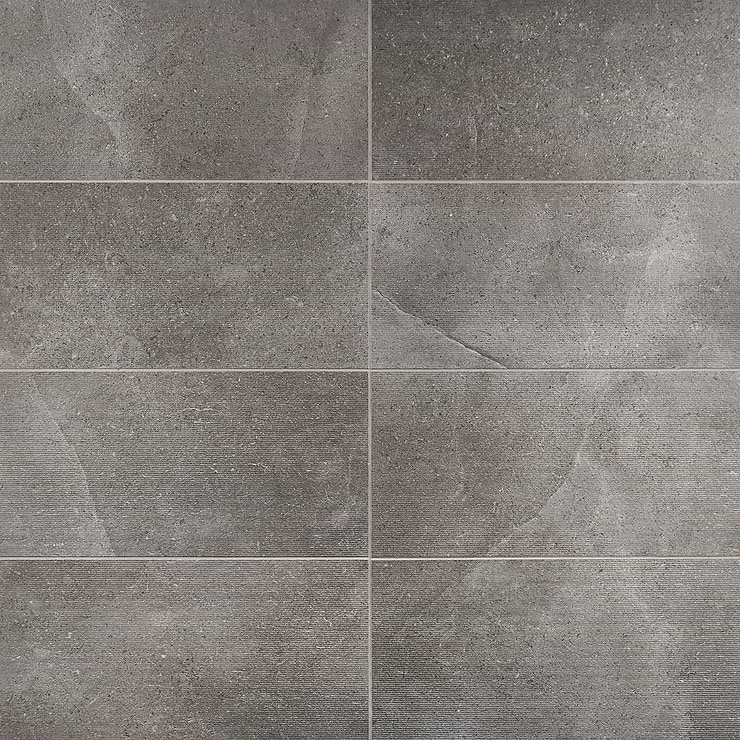New Rock Fossil Dark Gray 12x24 Chiseled Limestone Look Matte Porcelain Tile 