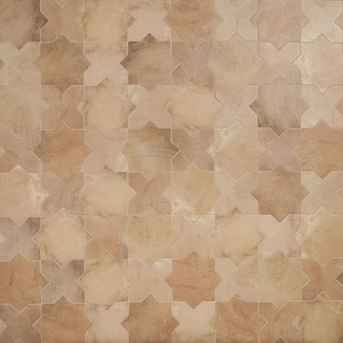 Parma Cotto Brown Matte Star and Cotto Brown Matte Cross 6" Terracotta Look Porcelain Tile