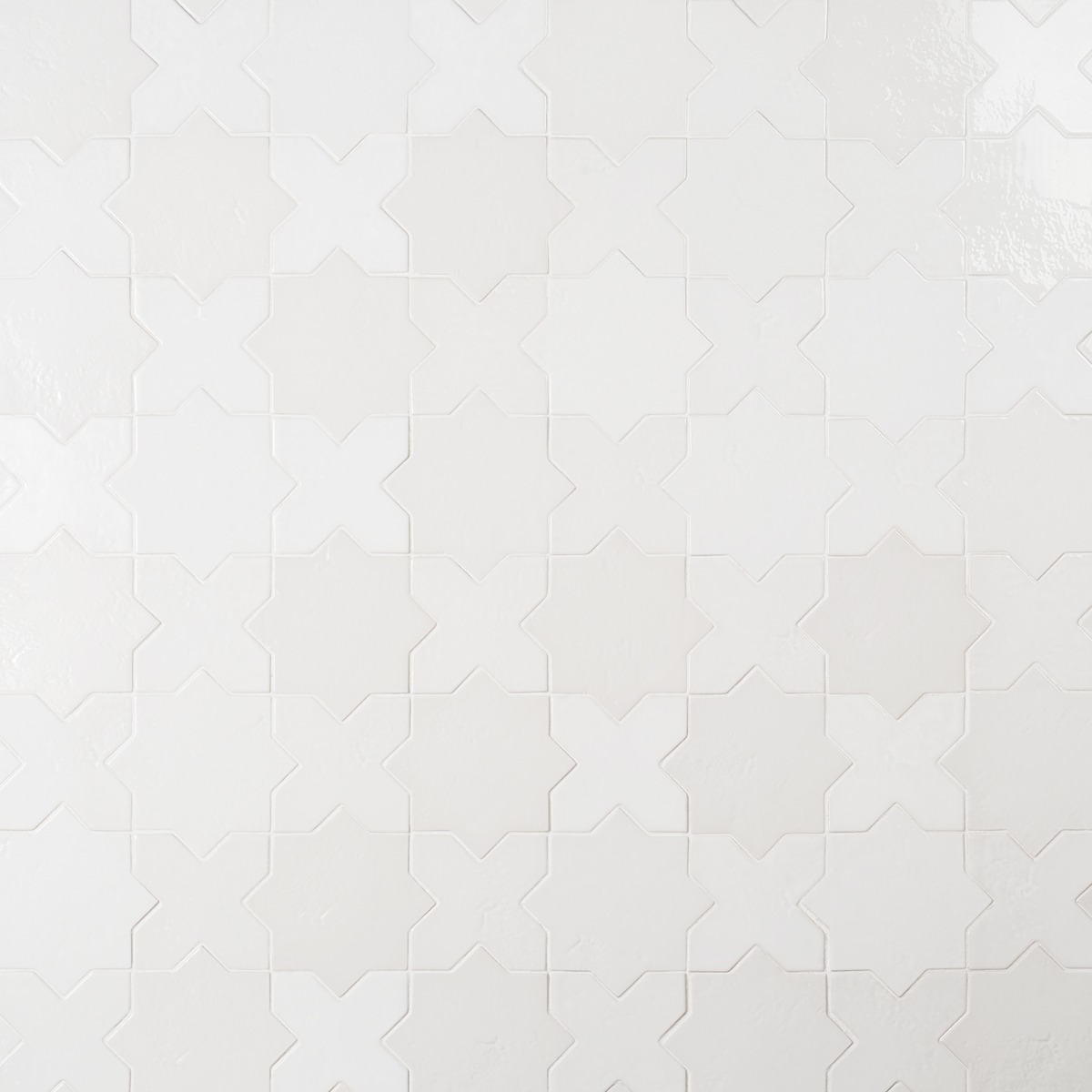 Parma White Polished Star and White Polished Cross 6" Terracotta Look Porcelain Tile