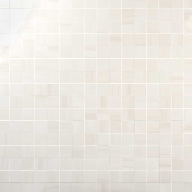 Minera Dolomite Warm White 3" Square Marble Look Polished Porcelain Mosaic Tile