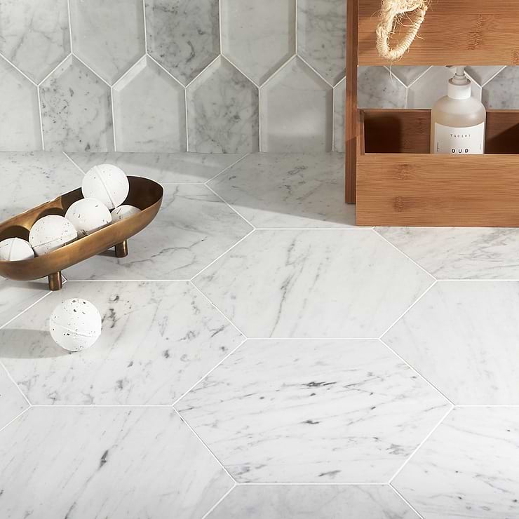 Carrara 10" Hexagon Honed Marble Tile