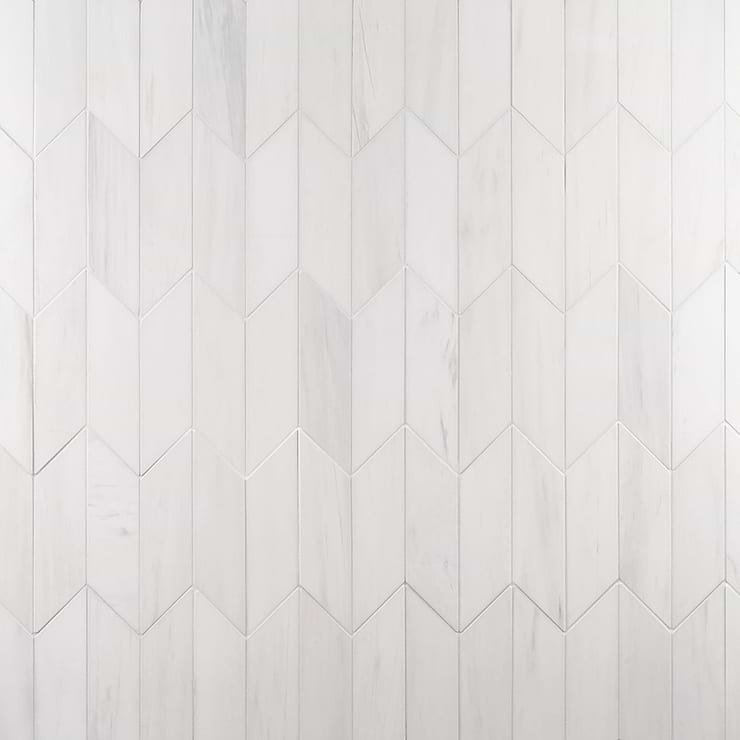 Bianco Dolomite White 3x12 Chevron Premium Honed Marble Tile
