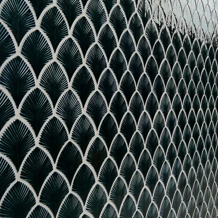 Nabi Midnight Blue 3x4" Fishscale Polished Glass Mosaic Tile