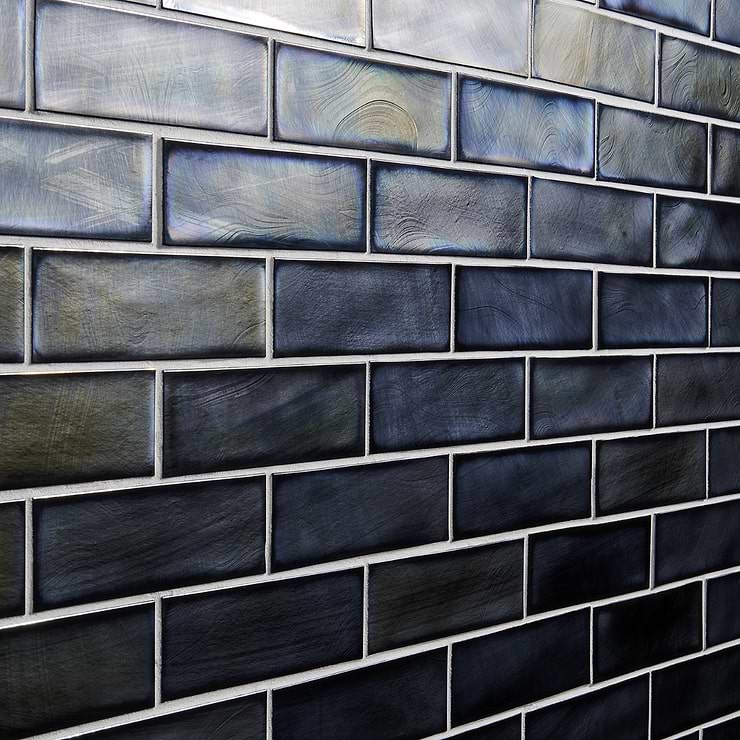 Magico Iridescent Night Black 2x6 Polished Glass Mosaic Tile