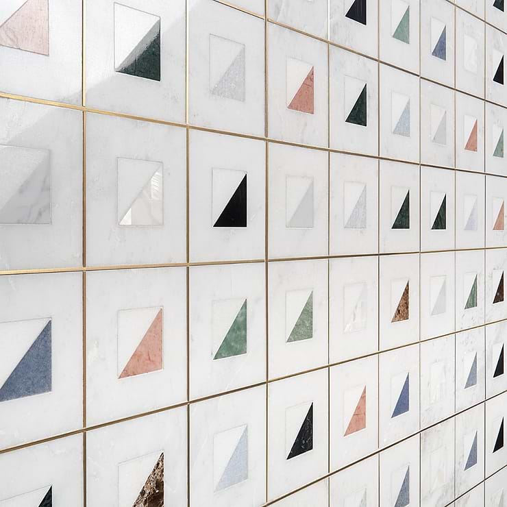 Adaya Multicolor Polished Marble, Pearl and Brass Mosaic Tile
