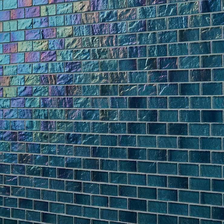 Splash Tropical Blue 1x2 Polished Glass Mosaic Tile