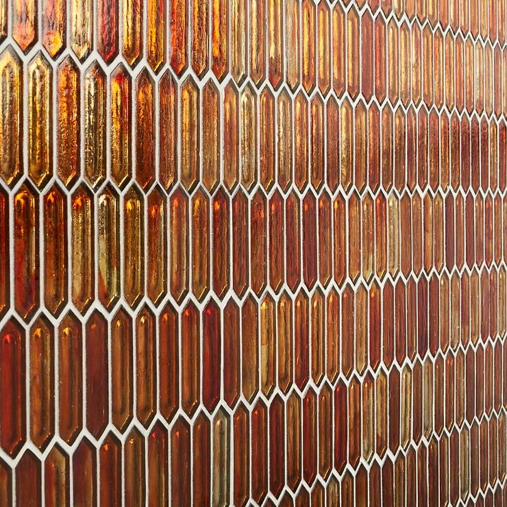 Komorebi Picket Bonfire Red 1x3 Polished Glass Mosaic Tile