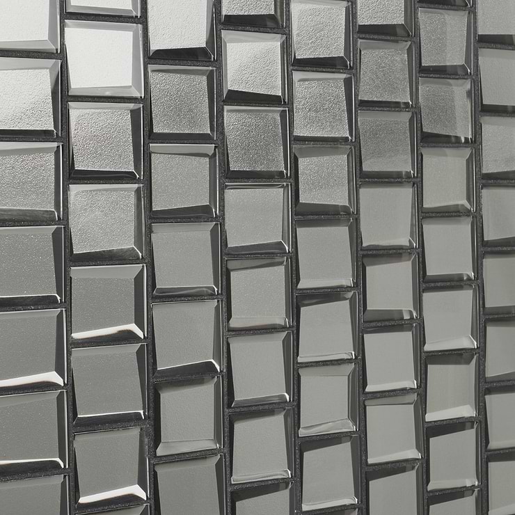 Rumi Glam Platinum Silver Polished Mirrored Glass Mosaic Tile