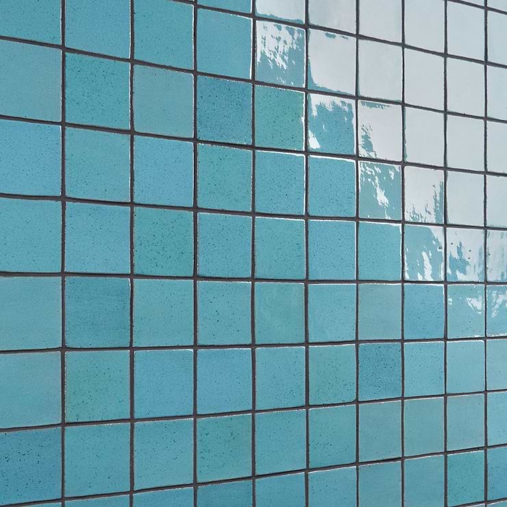 Emery Blue 4x4 Square Handmade Crackled Terracotta Tile