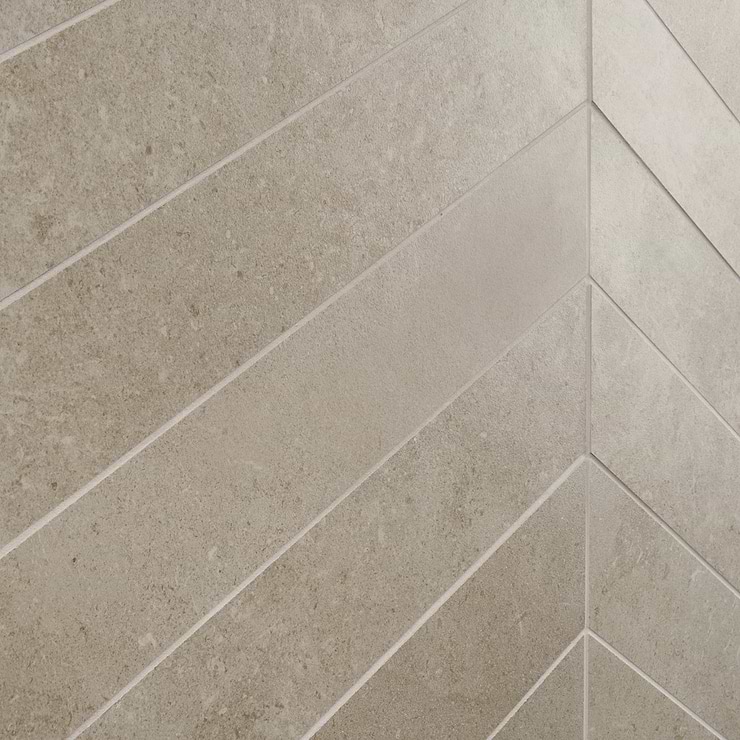 New Rock Tortora Taupe 4x21 Chevron Limestone Look Matte Porcelain Tile