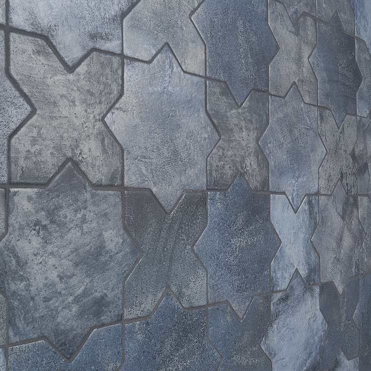 Not for Sale-Parma Denim Blue Matte Star and Denim Blue Matte Cross 6" Terracotta Look Porcelain Tile