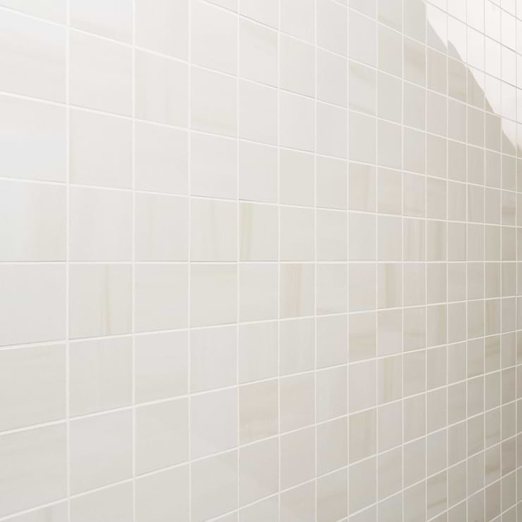 Minera Dolomite Warm White 3" Square Marble Look Polished Porcelain Mosaic Tile