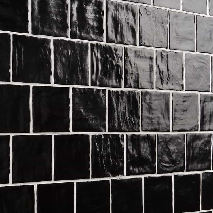 Montauk Jet 4x4 Black Ceramic Wall Tile with Mixed Finish