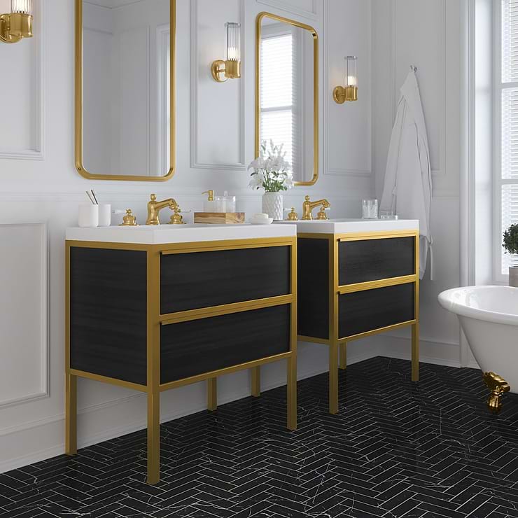 Element Black and Brass 30" Single Vanity with Integrated Top