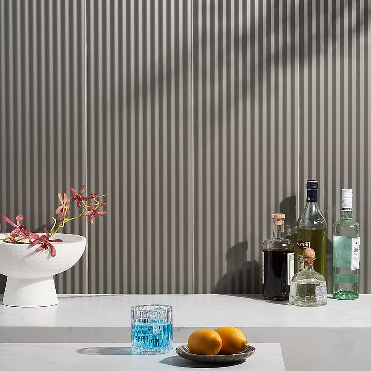 Mod Smoke Gray 12x36 3D Fluted Matte Ceramic Tile 