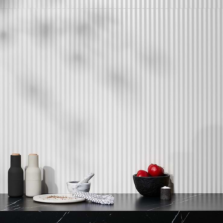 Mod White 12x36 3D Fluted Matte Ceramic Tile 