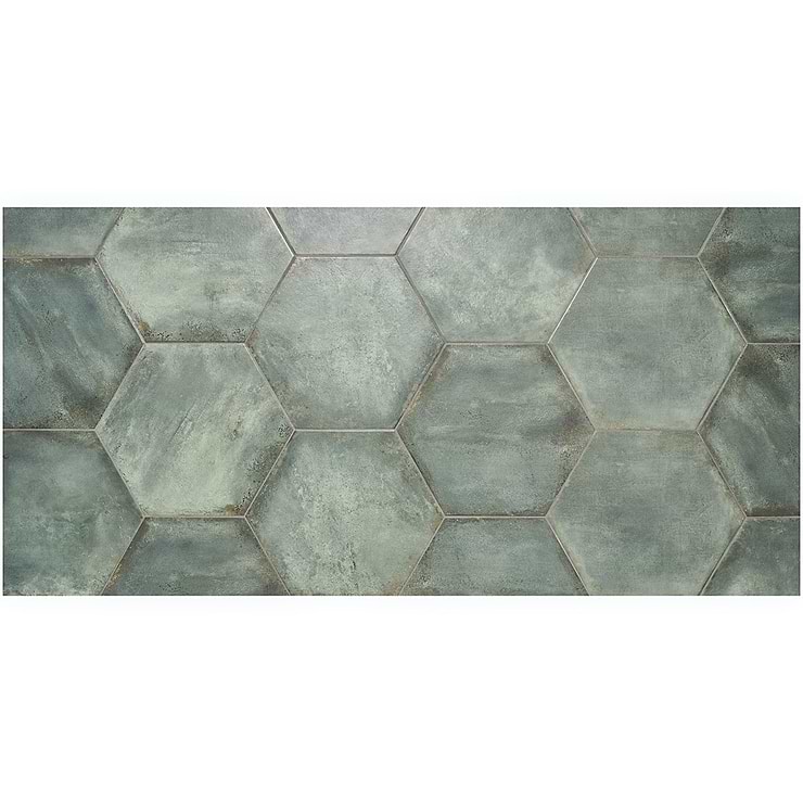 Angela Harris Flatiron Aquamarine 20" Large  Hexagon Matte Porcelain Tile