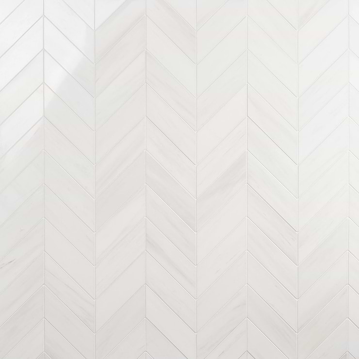 Bianco Dolomite White 3x12 Chevron Premium Polished Marble Tile