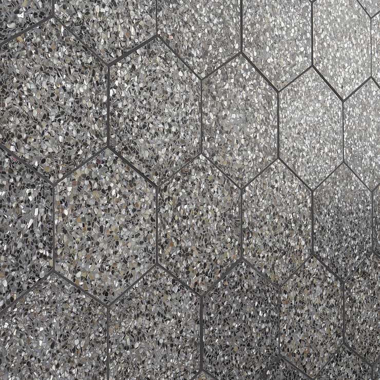 Reef Gray 8" Hexagon Polished Pearl Terrazzo Tile