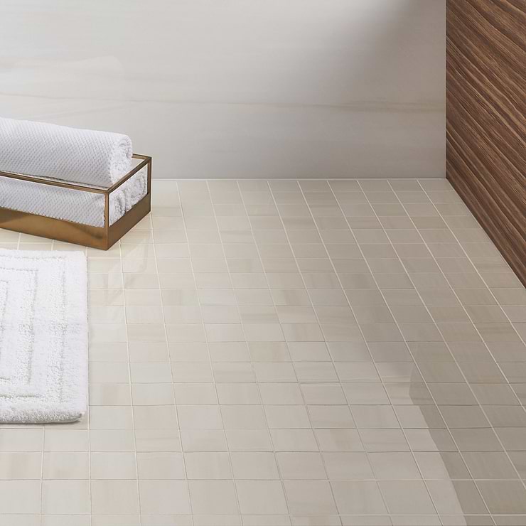 Minera Dolomite Warm White 3" Square Marble Look Polished Porcelain Mosaic Tile