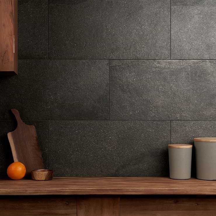 Acadia Charcoal Black 12x24 Limestone Look Matte Porcelain Tile