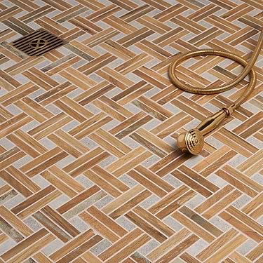 Eternal Oak Brown Basketweave Herringbone Matte Porcelain Mosaic
