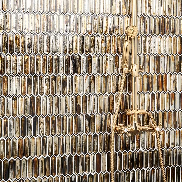 Komorebi Picket Golden Honey 1x3 Polished Glass Mosaic Tile