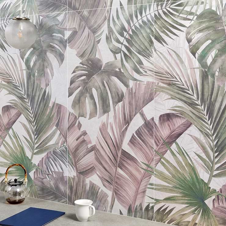 Monet Fancy Wall Pink and Green 24x48 Artisan Decor Matte Porcelain Wall Tile