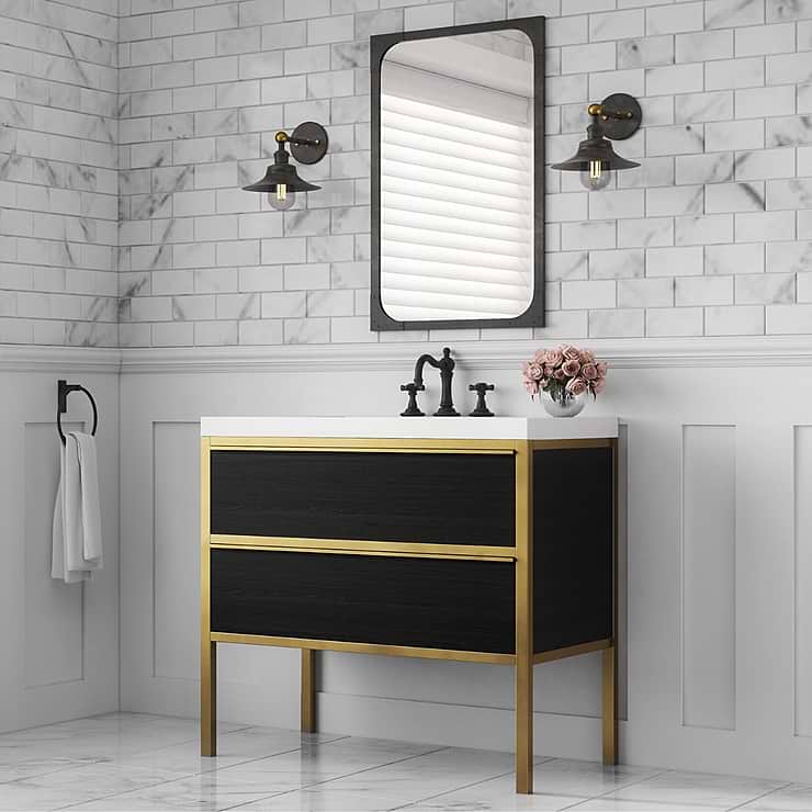 Element  Black and Brass 30" Single Vanity with Integrated Top; in Style Ideas Contemporary, Industrial, Modern, Transitional