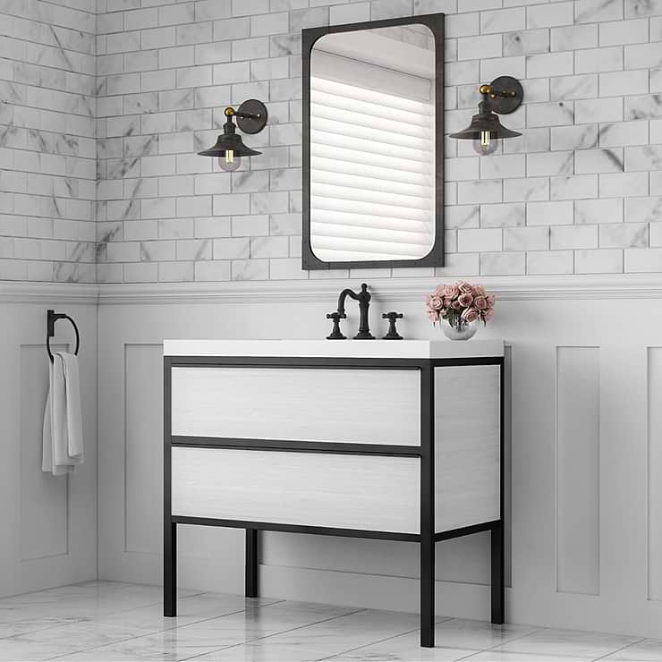 Element  White and Black 30" Single Vanity with Integrated Top; in Style Ideas Contemporary, Industrial, Modern, Transitional