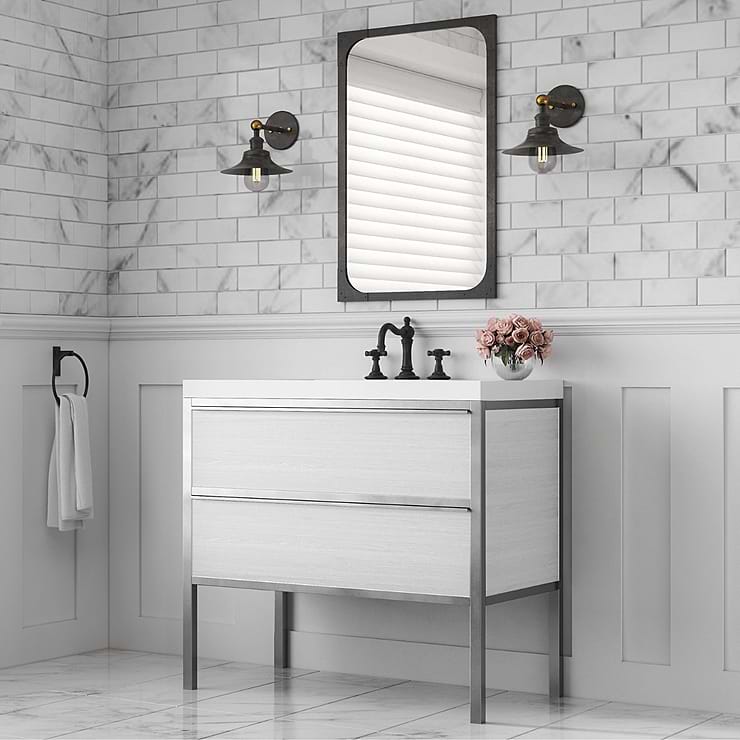 Element  White and Chrome 24" Single Vanity with Integrated Top; in Style Ideas Contemporary, Industrial, Modern, Transitional