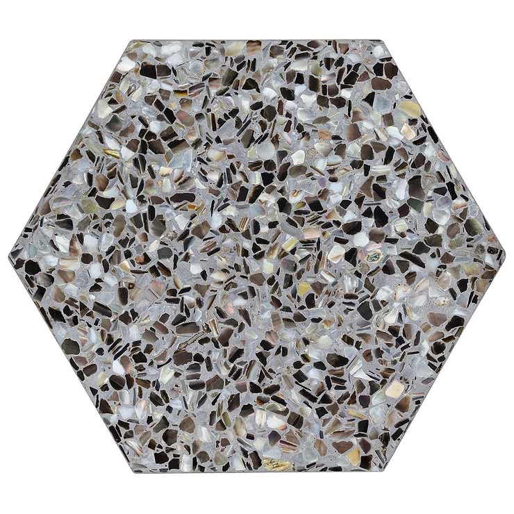 Reef Gray 8" Hexagon Polished Pearl Terrazzo Tile