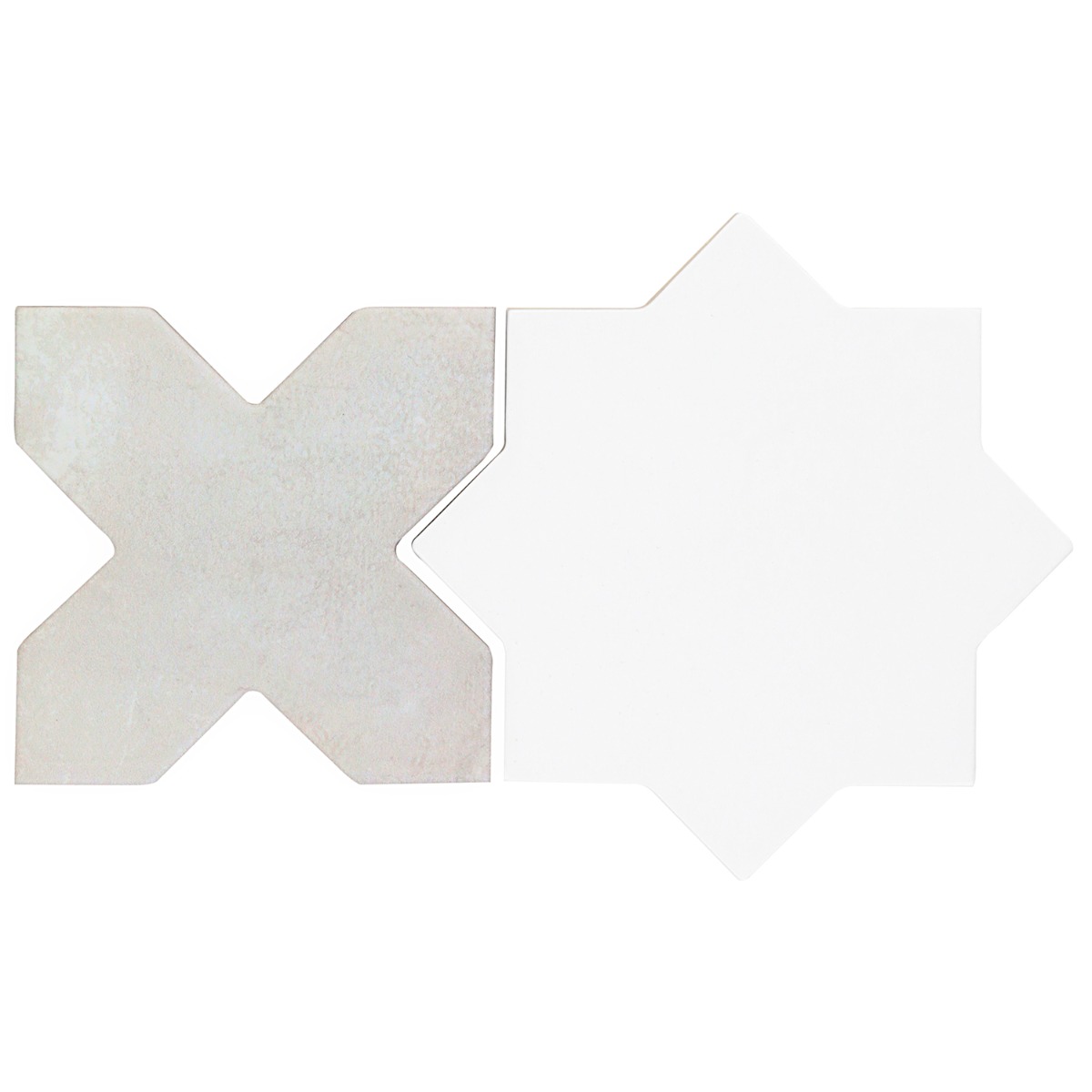 Parma White Polished Star and White Matte Cross 6" Terracotta Look Porcelain Tile