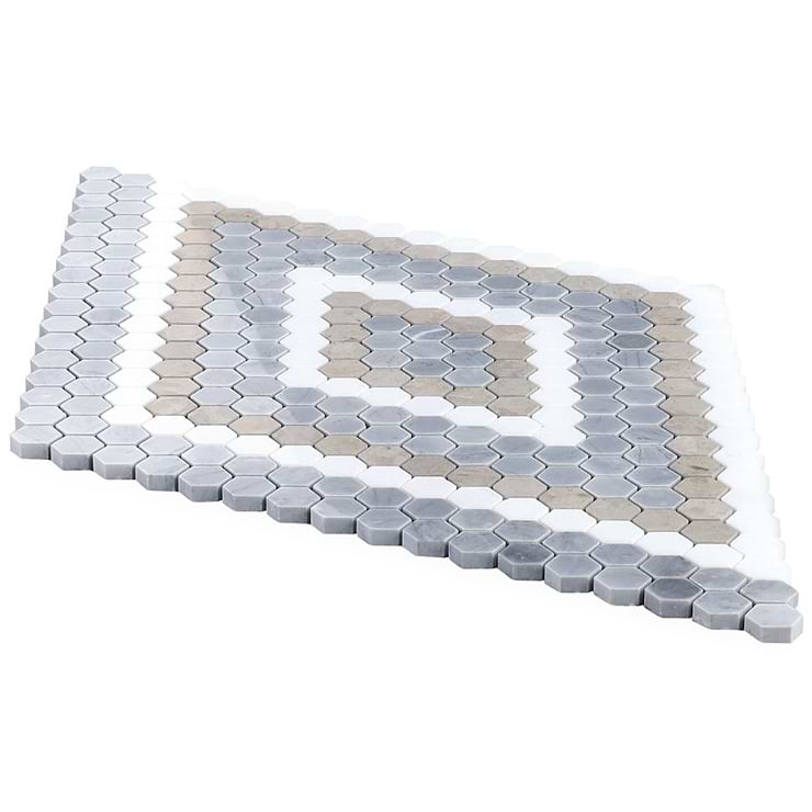 Juno Diamond Beige and Gray 1" Hexagon Polished Marble Mosaic Tile