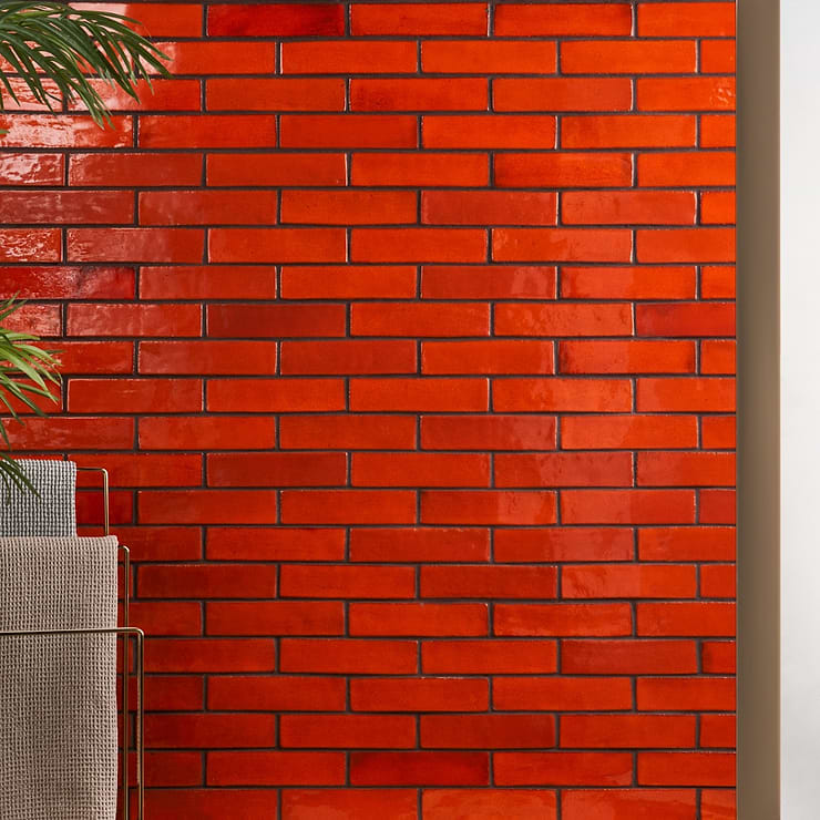Emery Orange 2x8 Handmade Crackled Terracotta  Subway Tile