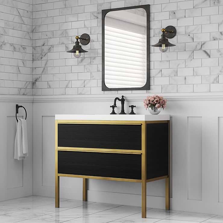 Element  Black and Brass 36" Single Vanity with Integrated Top; in Style Ideas Contemporary, Industrial, Modern, Transitional